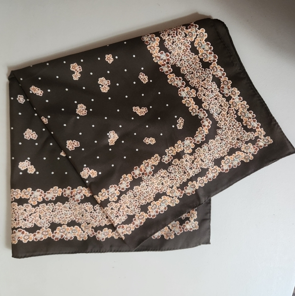 Scarves by Nasharr Vintage 70s Brown Floral 21" Square Scarf